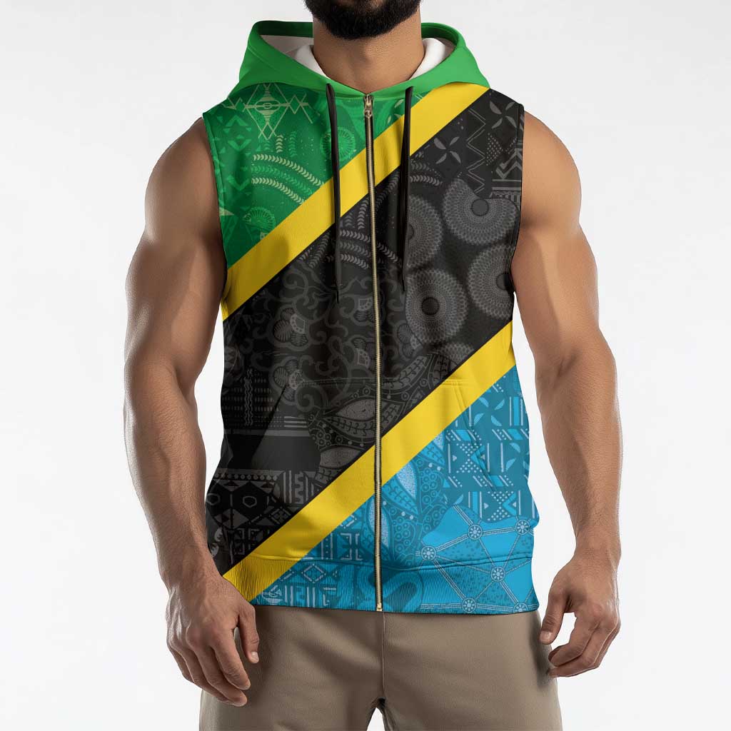 Tanzania 255 Sleeveless Zip Hoodie African Mix Pattern Flag Motif - Wonder Print Shop