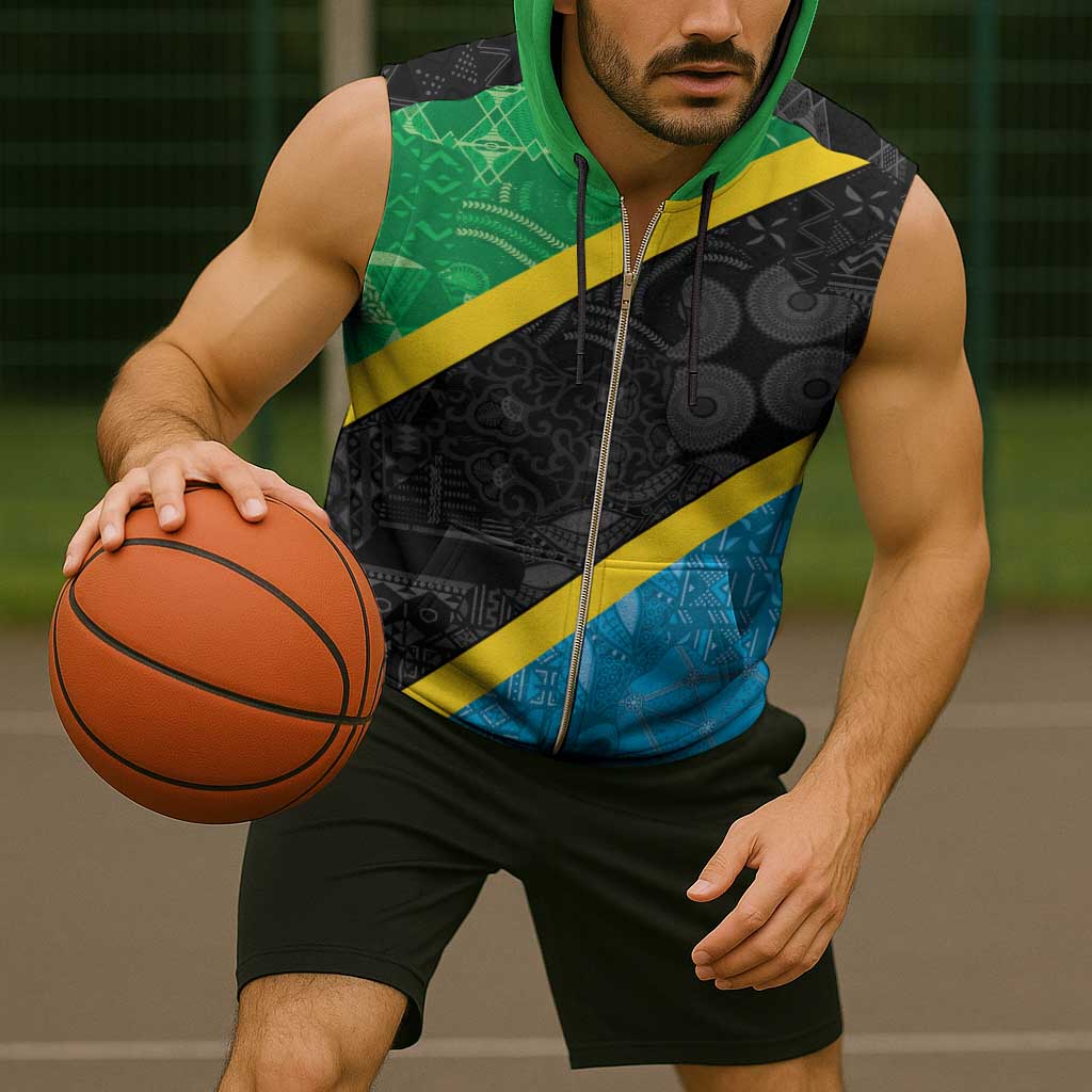 Tanzania 255 Sleeveless Zip Hoodie African Mix Pattern Flag Motif - Wonder Print Shop