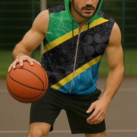 Tanzania 255 Sleeveless Zip Hoodie African Mix Pattern Flag Motif - Wonder Print Shop