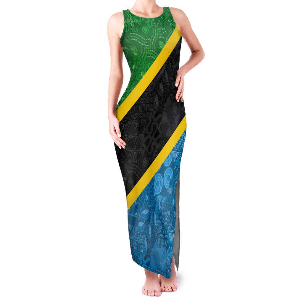 Tanzania 255 Tank Maxi Dress African Mix Pattern Flag Motif - Wonder Print Shop