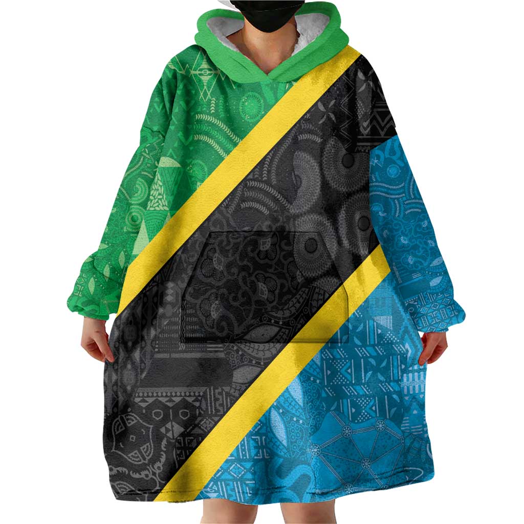 Tanzania 255 Wearable Blanket Hoodie African Mix Pattern Flag Motif - Wonder Print Shop