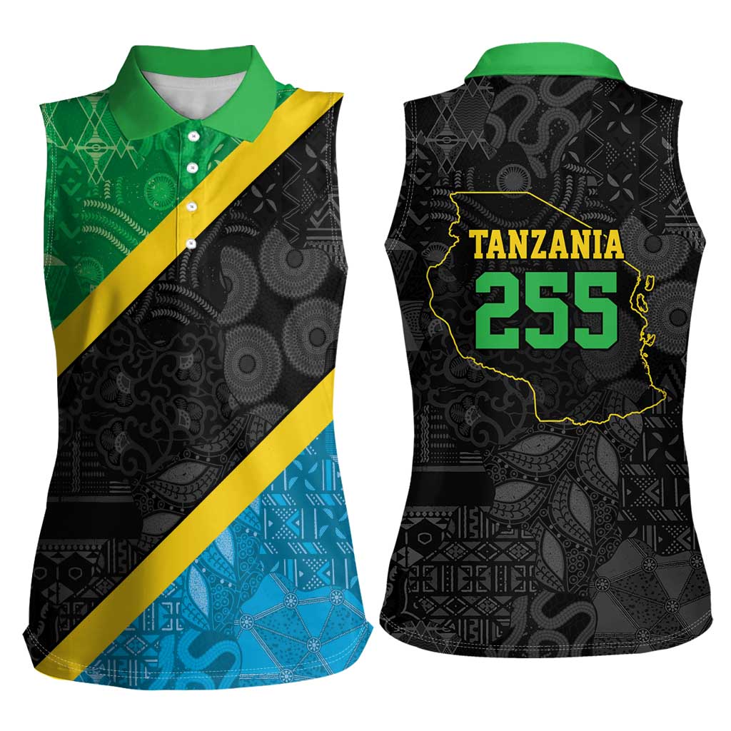 Tanzania 255 Women Sleeveless Polo Shirt African Mix Pattern Flag Motif - Wonder Print Shop