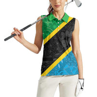 Tanzania 255 Women Sleeveless Polo Shirt African Mix Pattern Flag Motif - Wonder Print Shop