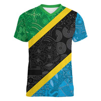 Tanzania 255 Women V-Neck T-Shirt African Mix Pattern Flag Motif - Wonder Print Shop