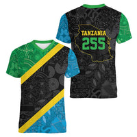 Tanzania 255 Women V-Neck T-Shirt African Mix Pattern Flag Motif - Wonder Print Shop