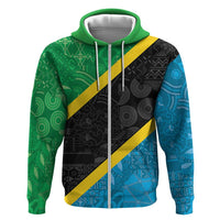 Tanzania 255 Zip Hoodie African Mix Pattern Flag Motif - Wonder Print Shop