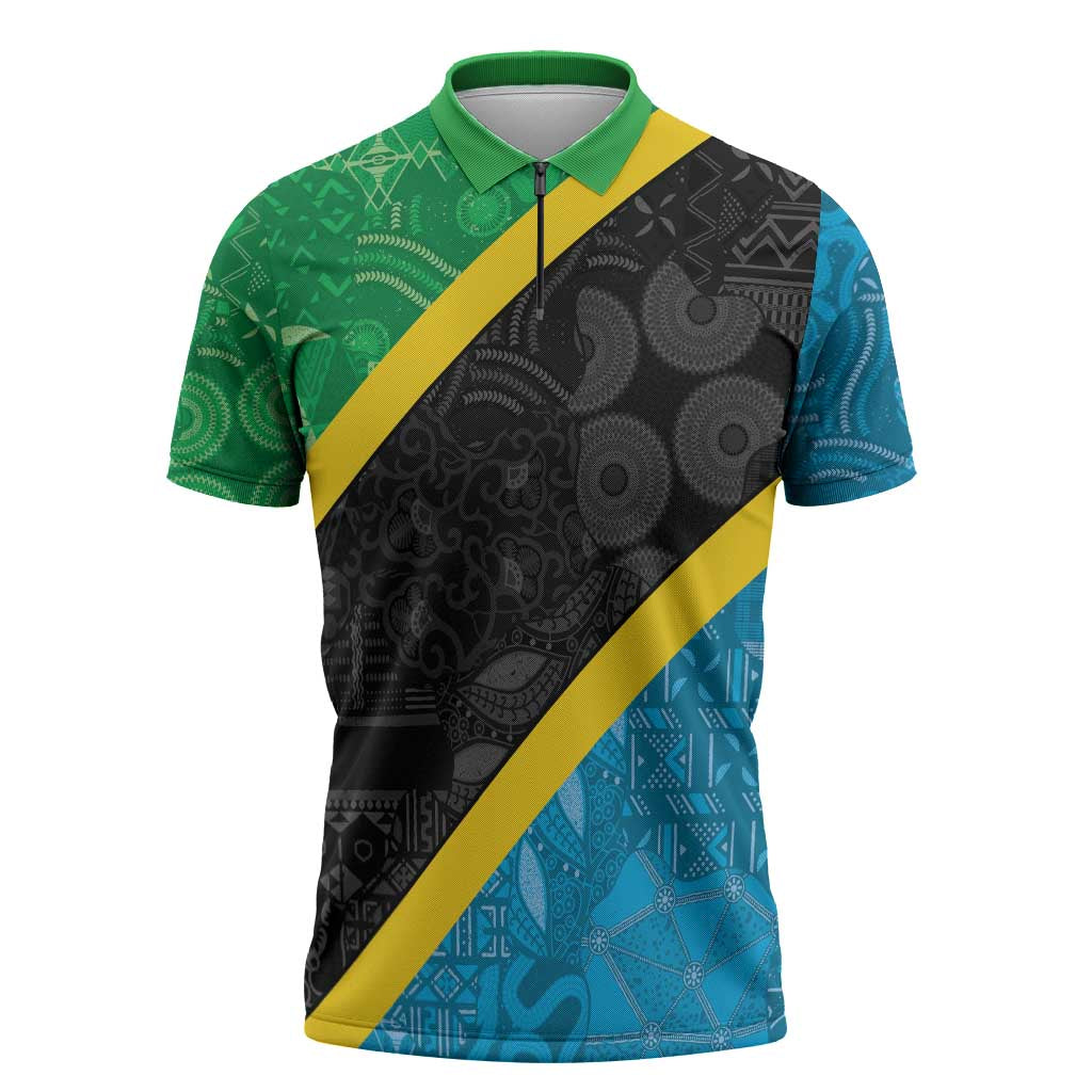 Tanzania 255 Zipper Polo Shirt African Mix Pattern Flag Motif - Wonder Print Shop