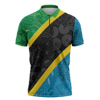 Tanzania 255 Zipper Polo Shirt African Mix Pattern Flag Motif - Wonder Print Shop