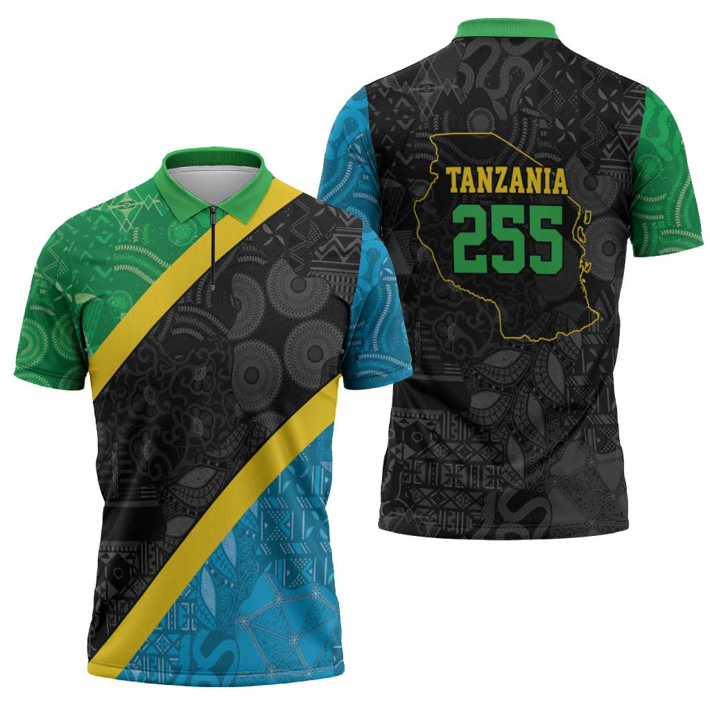 Tanzania 255 Zipper Polo Shirt African Mix Pattern Flag Motif - Wonder Print Shop