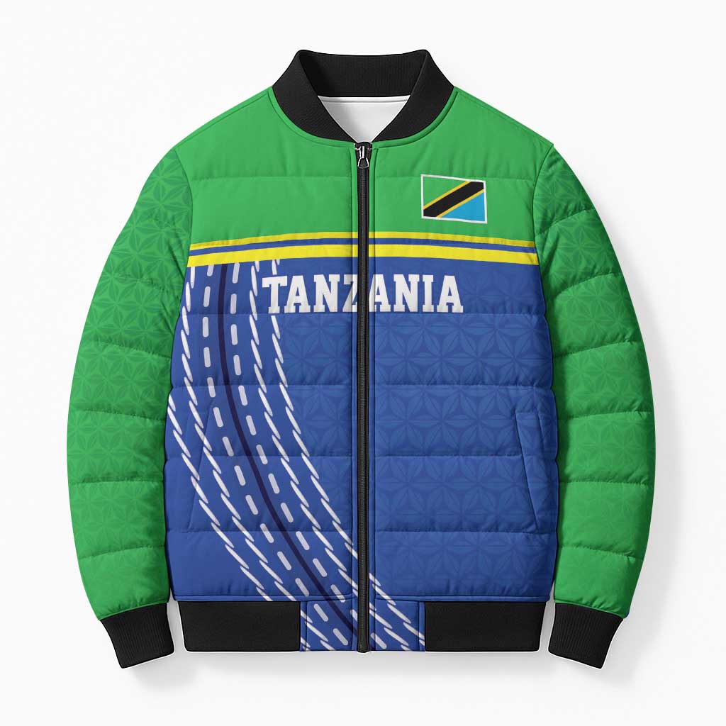 Tanzania Cricket Custom Bomber Puffer Jacket The Cows Tanzania Pattern - Wonder Print Shop