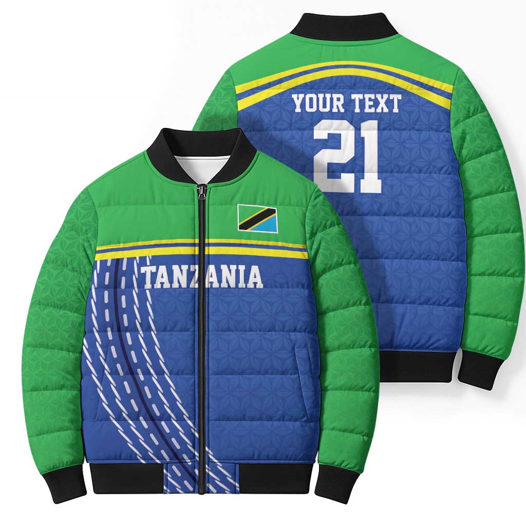 Tanzania Cricket Custom Bomber Puffer Jacket The Cows Tanzania Pattern - Wonder Print Shop