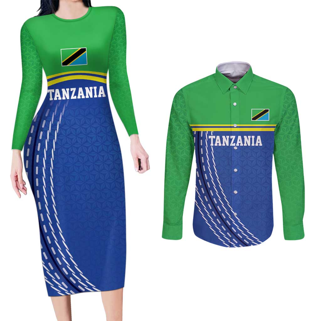 Tanzania Cricket Custom Couples Matching Long Sleeve Bodycon Dress and Long Sleeve Button Shirt The Cows Tanzania Pattern - Wonder Print Shop