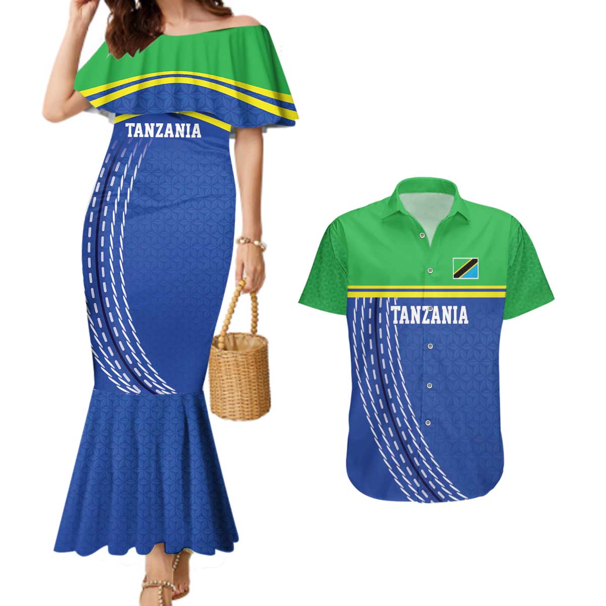 Tanzania Cricket Custom Couples Matching Mermaid Dress and Hawaiian Shirt The Cows Tanzania Pattern - Wonder Print Shop