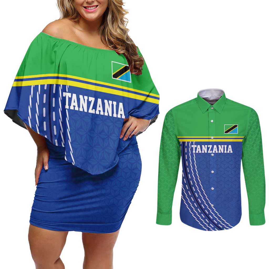 Tanzania Cricket Custom Couples Matching Off Shoulder Short Dress and Long Sleeve Button Shirt The Cows Tanzania Pattern - Wonder Print Shop