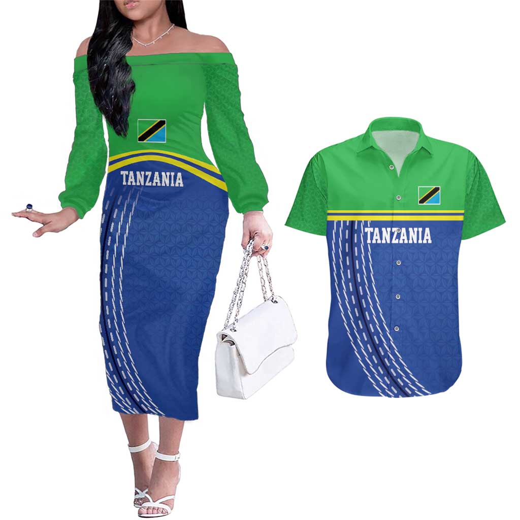 Tanzania Cricket Custom Couples Matching Off The Shoulder Long Sleeve Dress and Hawaiian Shirt The Cows Tanzania Pattern - Wonder Print Shop