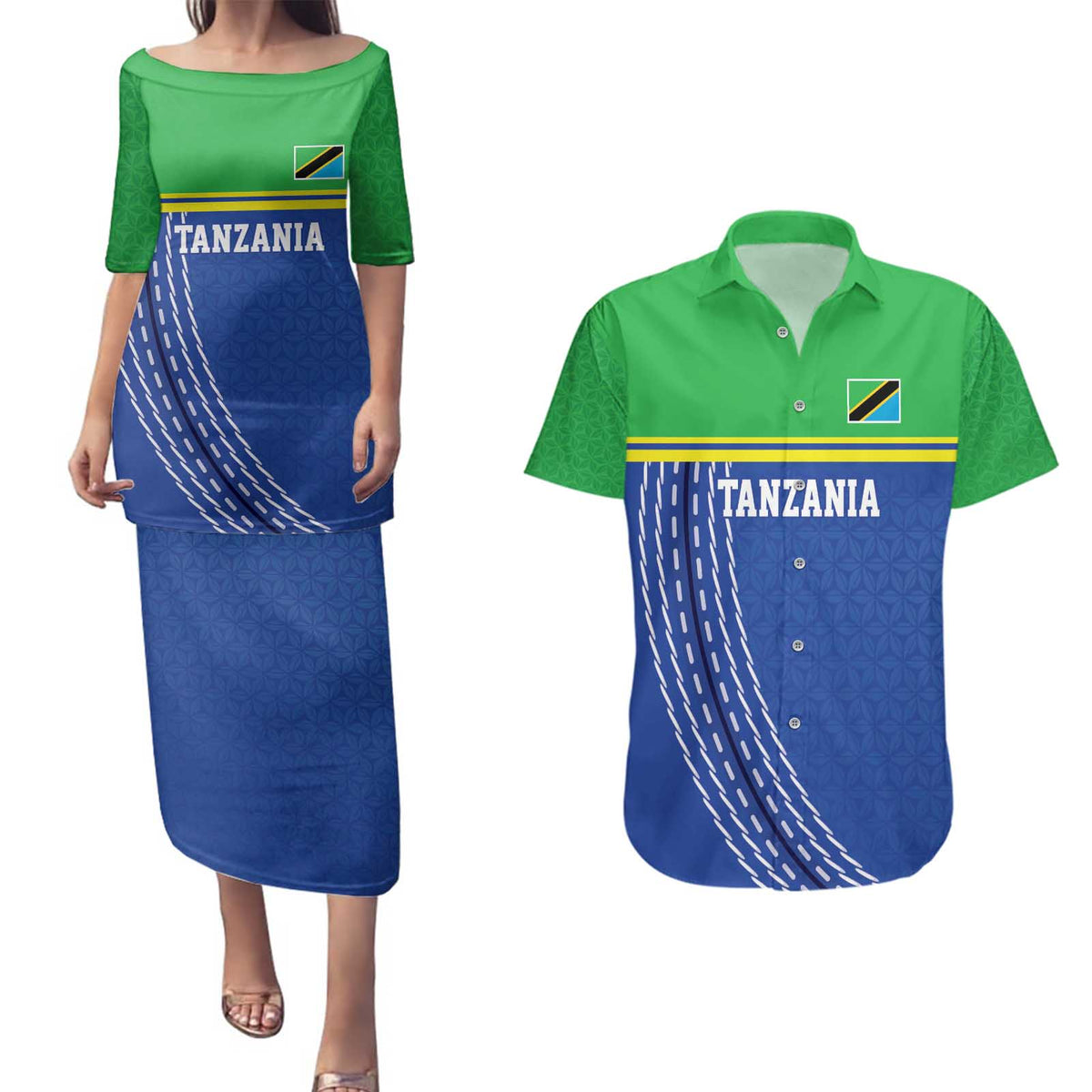 Tanzania Cricket Custom Couples Matching Puletasi and Hawaiian Shirt The Cows Tanzania Pattern - Wonder Print Shop