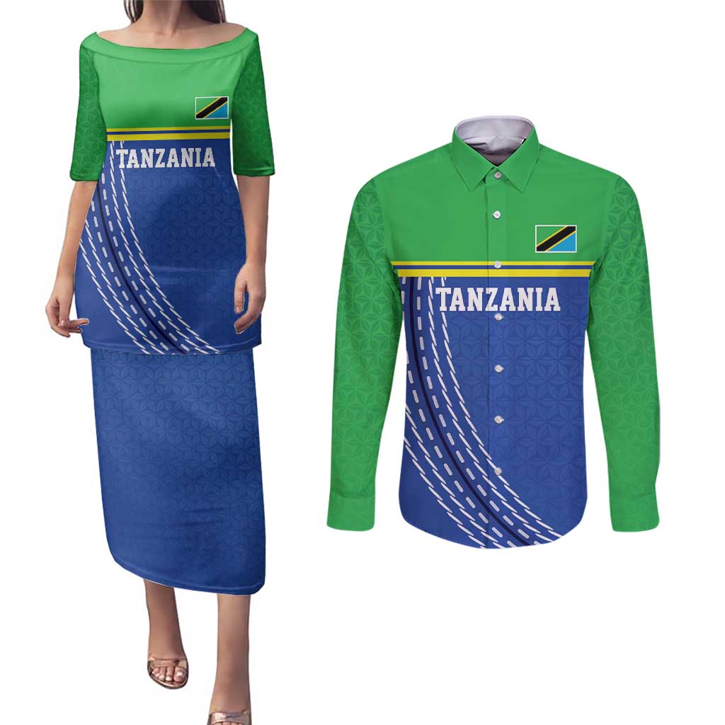 Tanzania Cricket Custom Couples Matching Puletasi and Long Sleeve Button Shirt The Cows Tanzania Pattern - Wonder Print Shop