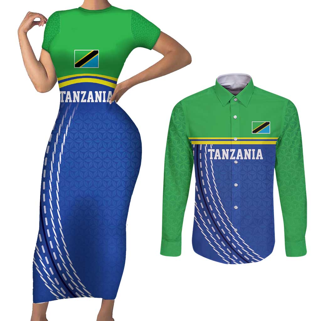 Tanzania Cricket Custom Couples Matching Short Sleeve Bodycon Dress and Long Sleeve Button Shirt The Cows Tanzania Pattern - Wonder Print Shop