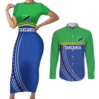 Tanzania Cricket Custom Couples Matching Short Sleeve Bodycon Dress and Long Sleeve Button Shirt The Cows Tanzania Pattern - Wonder Print Shop