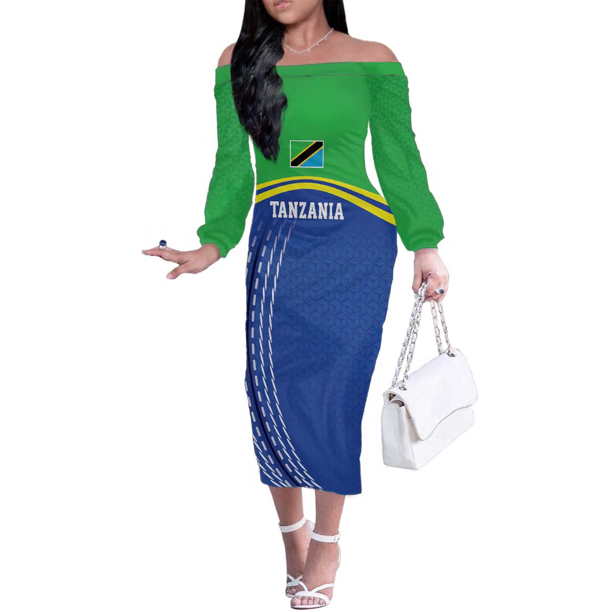 Tanzania Cricket Custom Family Matching Off The Shoulder Long Sleeve Dress and Hawaiian Shirt The Cows Tanzania Pattern - Wonder Print Shop