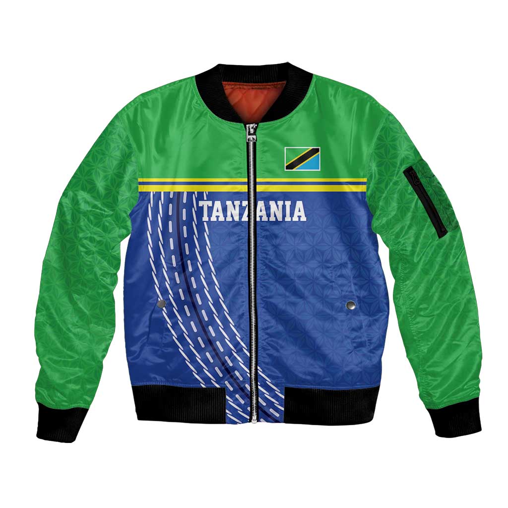 Tanzania Cricket Custom Sleeve Zip Bomber Jacket The Cows Tanzania Pattern - Wonder Print Shop