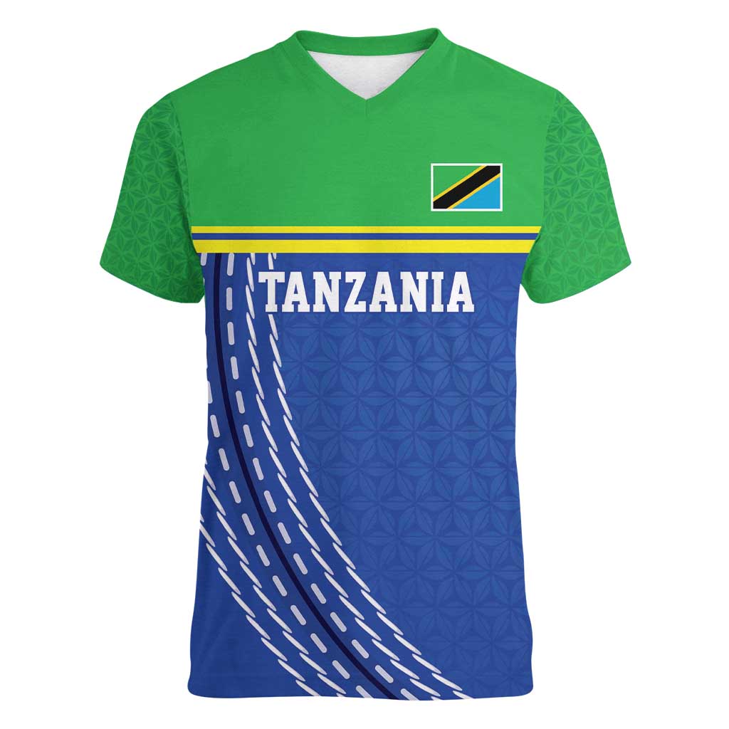 Tanzania Cricket Custom Women V-Neck T-Shirt The Cows Tanzania Pattern - Wonder Print Shop