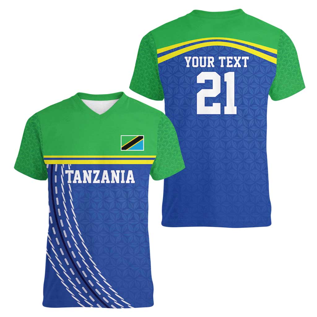 Tanzania Cricket Custom Women V-Neck T-Shirt The Cows Tanzania Pattern - Wonder Print Shop