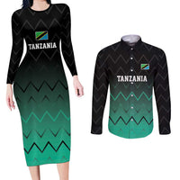 Tanzania Football Custom Couples Matching Long Sleeve Bodycon Dress and Long Sleeve Button Shirt Retro 2023-24 Tanzania History - Wonder Print Shop