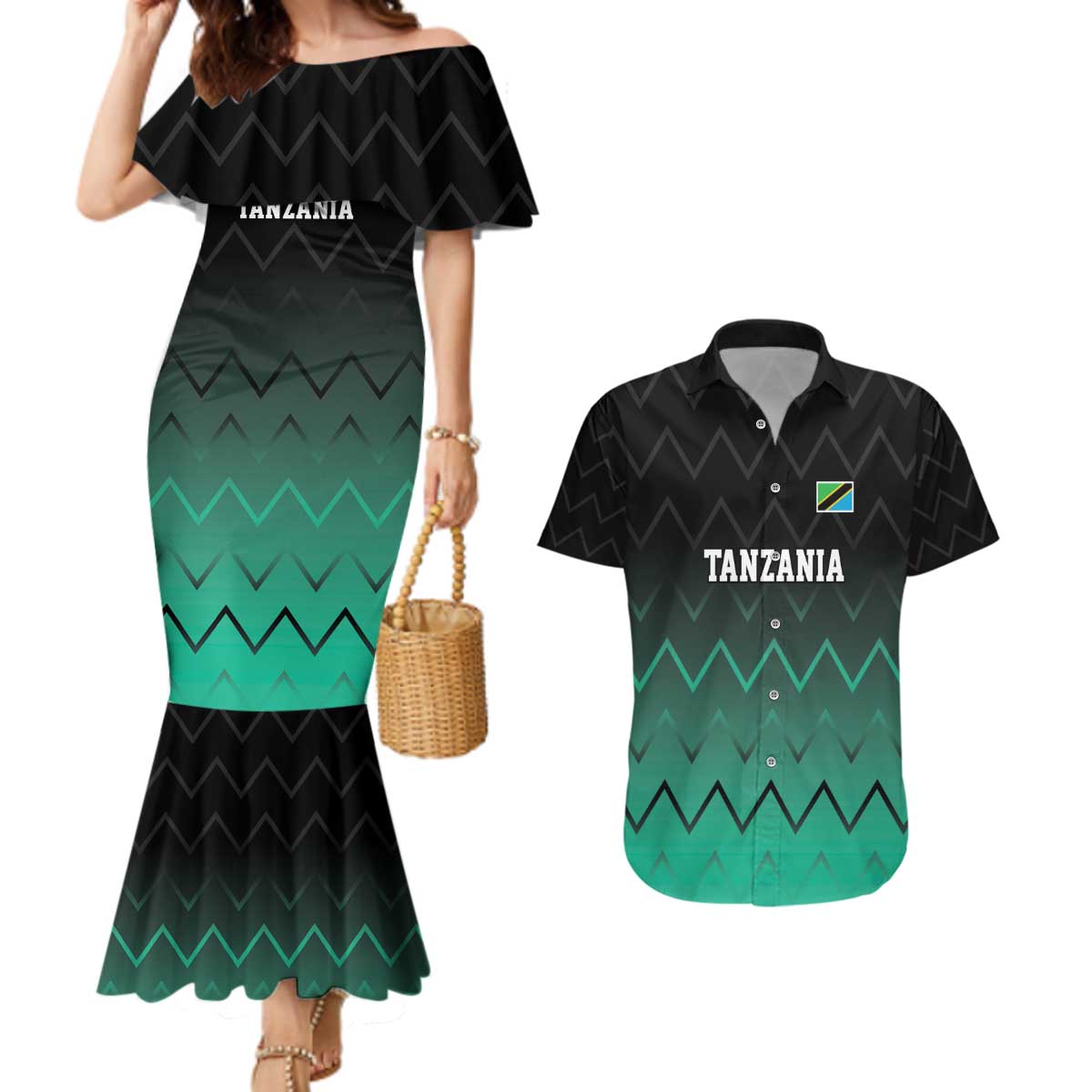 Tanzania Football Custom Couples Matching Mermaid Dress and Hawaiian Shirt Retro 2023-24 Tanzania History - Wonder Print Shop