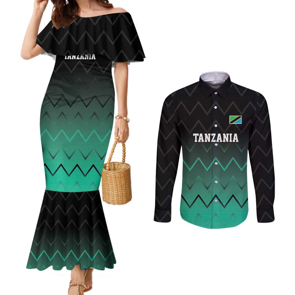 Tanzania Football Custom Couples Matching Mermaid Dress and Long Sleeve Button Shirt Retro 2023-24 Tanzania History - Wonder Print Shop