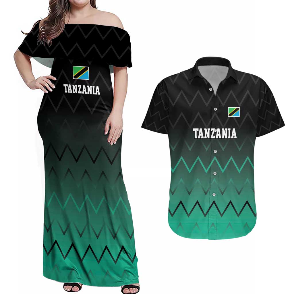 Tanzania Football Custom Couples Matching Off Shoulder Maxi Dress and Hawaiian Shirt Retro 2023-24 Tanzania History - Wonder Print Shop