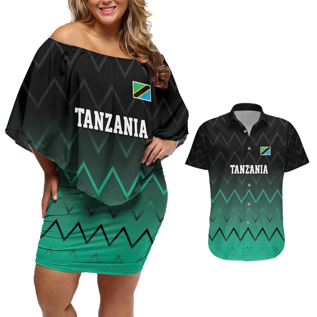 Tanzania Football Custom Couples Matching Off Shoulder Short Dress and Hawaiian Shirt Retro 2023-24 Tanzania History - Wonder Print Shop