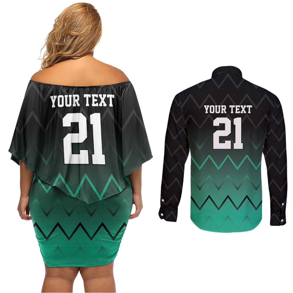 Tanzania Football Custom Couples Matching Off Shoulder Short Dress and Long Sleeve Button Shirt Retro 2023-24 Tanzania History - Wonder Print Shop