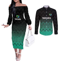 Tanzania Football Custom Couples Matching Off The Shoulder Long Sleeve Dress and Long Sleeve Button Shirt Retro 2023-24 Tanzania History - Wonder Print Shop