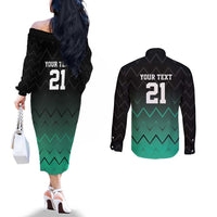 Tanzania Football Custom Couples Matching Off The Shoulder Long Sleeve Dress and Long Sleeve Button Shirt Retro 2023-24 Tanzania History - Wonder Print Shop