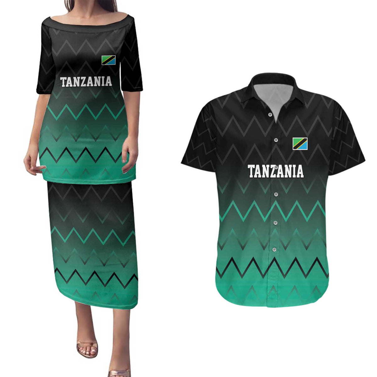 Tanzania Football Custom Couples Matching Puletasi and Hawaiian Shirt Retro 2023-24 Tanzania History - Wonder Print Shop