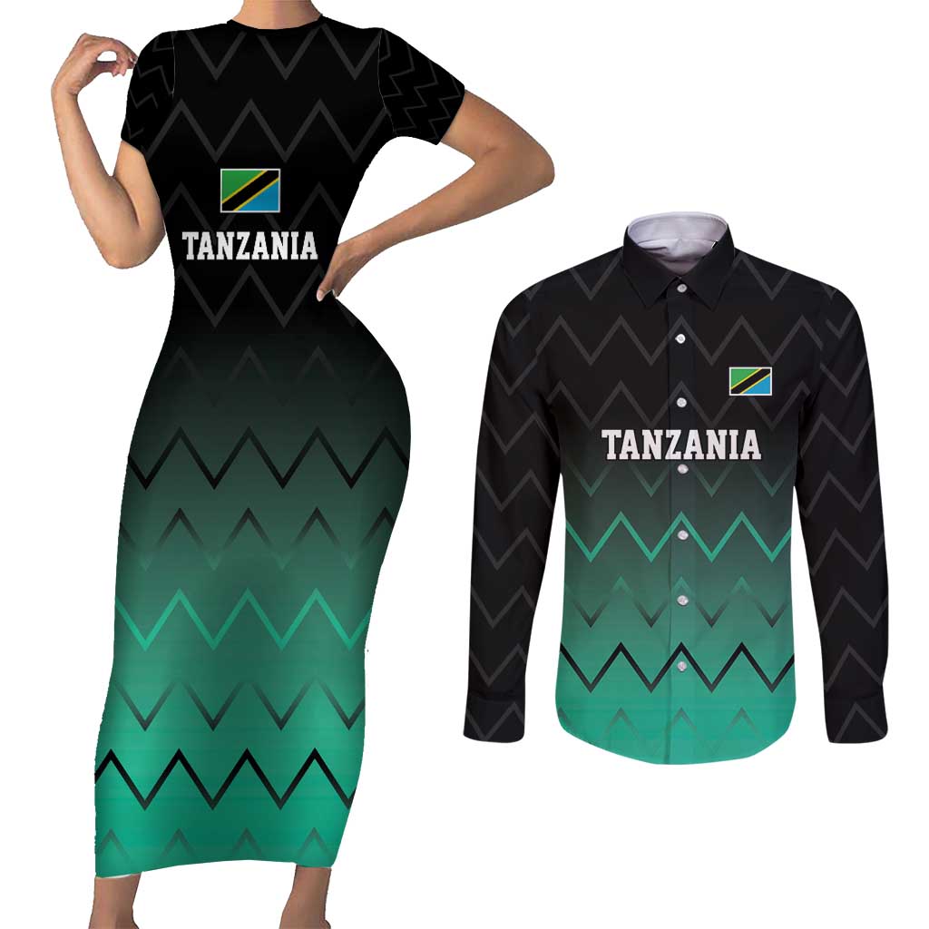 Tanzania Football Custom Couples Matching Short Sleeve Bodycon Dress and Long Sleeve Button Shirt Retro 2023-24 Tanzania History - Wonder Print Shop