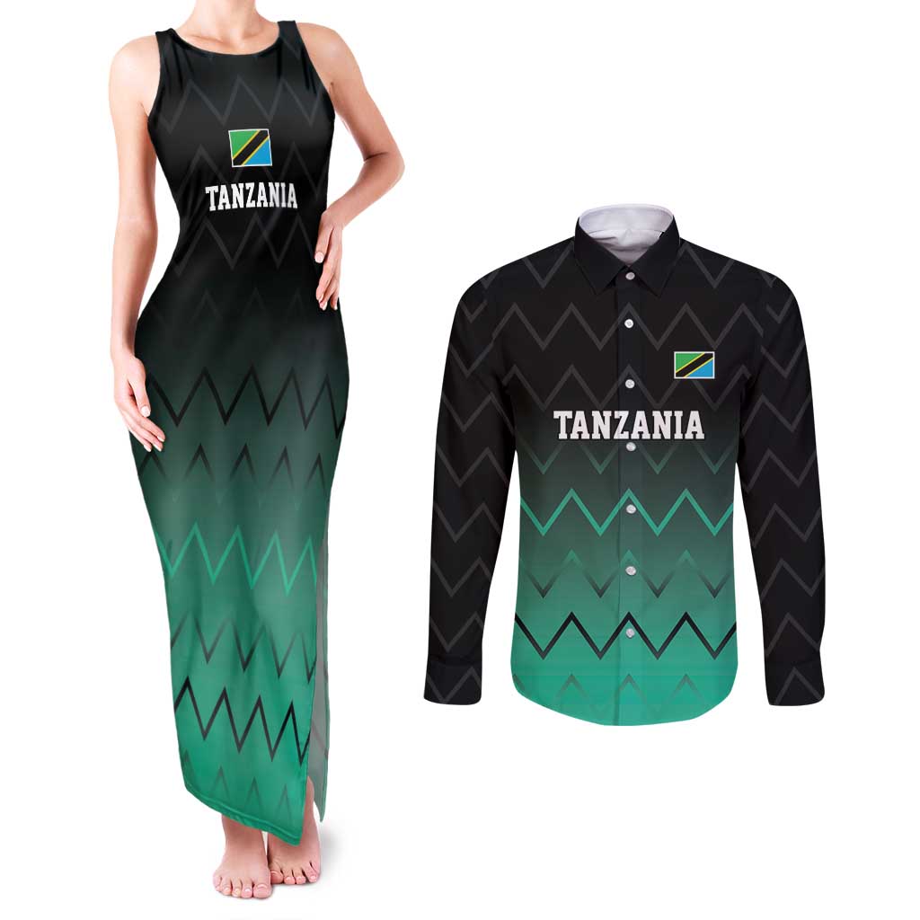 Tanzania Football Custom Couples Matching Tank Maxi Dress and Long Sleeve Button Shirt Retro 2023-24 Tanzania History - Wonder Print Shop