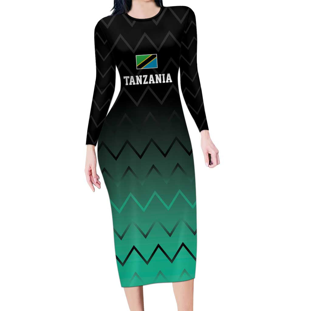 Tanzania Football Custom Long Sleeve Bodycon Dress Retro 2023-24 Tanzania History - Wonder Print Shop
