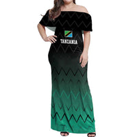 Tanzania Football Custom Off Shoulder Maxi Dress Retro 2023-24 Tanzania History - Wonder Print Shop