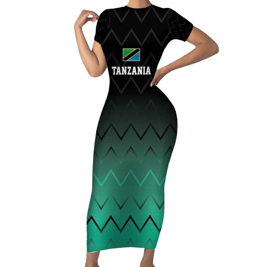 Tanzania Football Custom Short Sleeve Bodycon Dress Retro 2023-24 Tanzania History - Wonder Print Shop