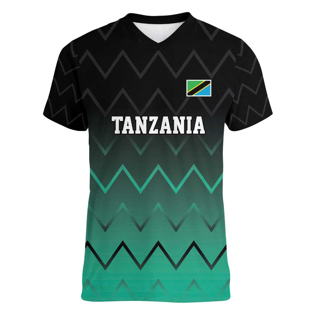 Tanzania Football Custom Women V-Neck T-Shirt Retro 2023-24 Tanzania History - Wonder Print Shop