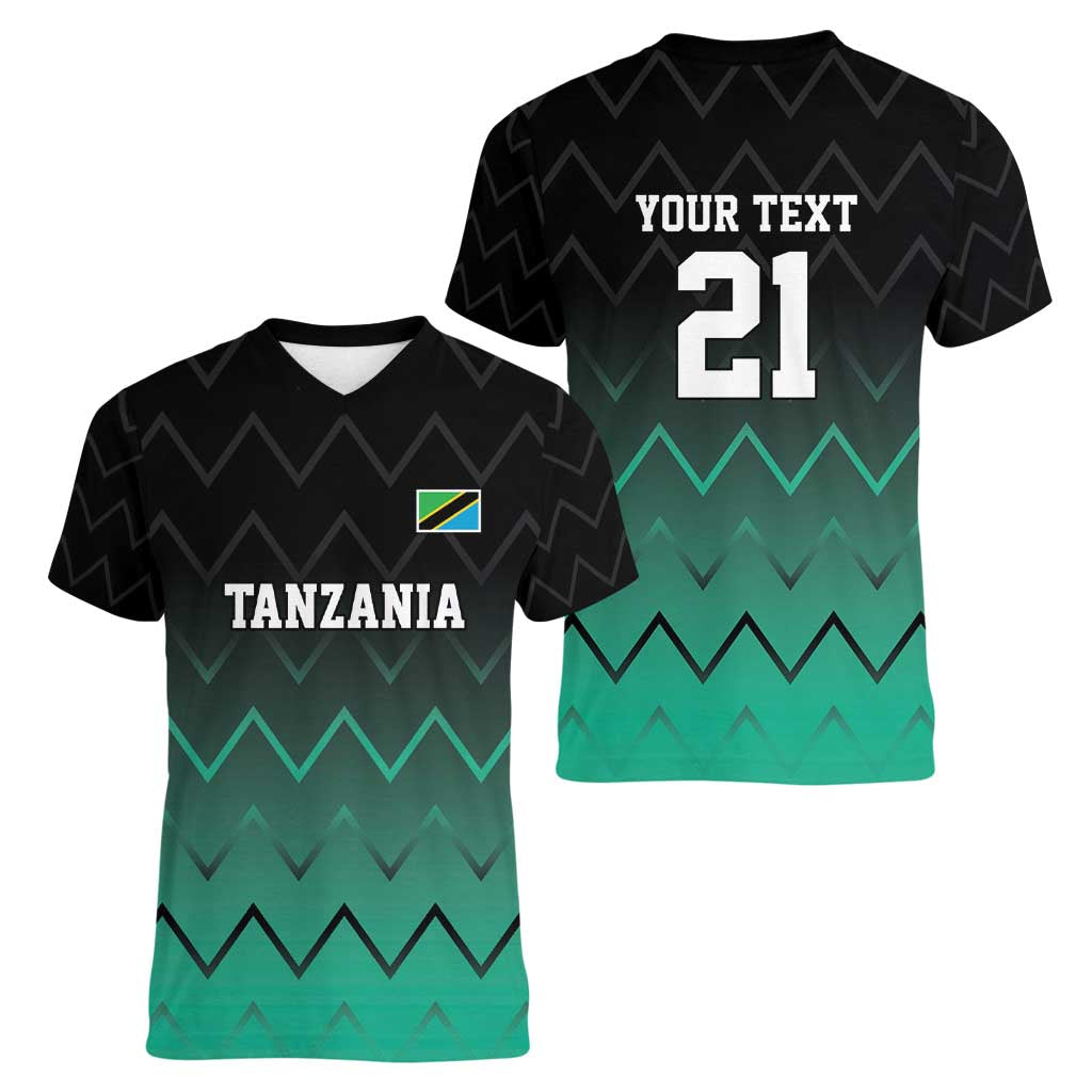 Tanzania Football Custom Women V-Neck T-Shirt Retro 2023-24 Tanzania History - Wonder Print Shop