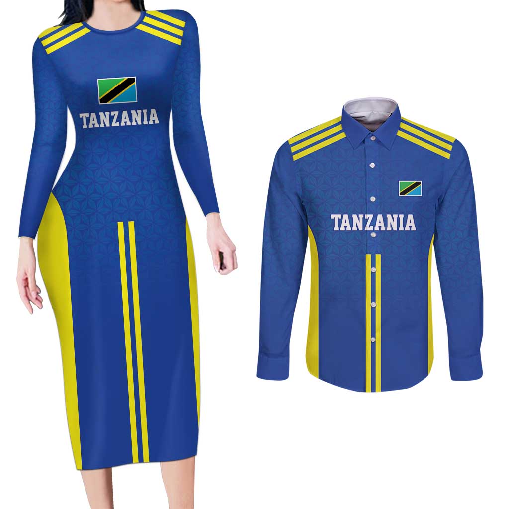 Tanzania Football Custom Couples Matching Long Sleeve Bodycon Dress and Long Sleeve Button Shirt Taifa Stars Go Champion - Wonder Print Shop