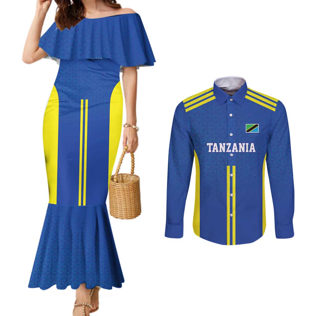Tanzania Football Custom Couples Matching Mermaid Dress and Long Sleeve Button Shirt Taifa Stars Go Champion - Wonder Print Shop