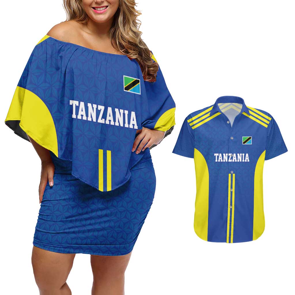 Tanzania Football Custom Couples Matching Off Shoulder Short Dress and Hawaiian Shirt Taifa Stars Go Champion - Wonder Print Shop