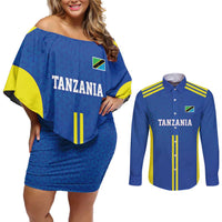 Tanzania Football Custom Couples Matching Off Shoulder Short Dress and Long Sleeve Button Shirt Taifa Stars Go Champion - Wonder Print Shop