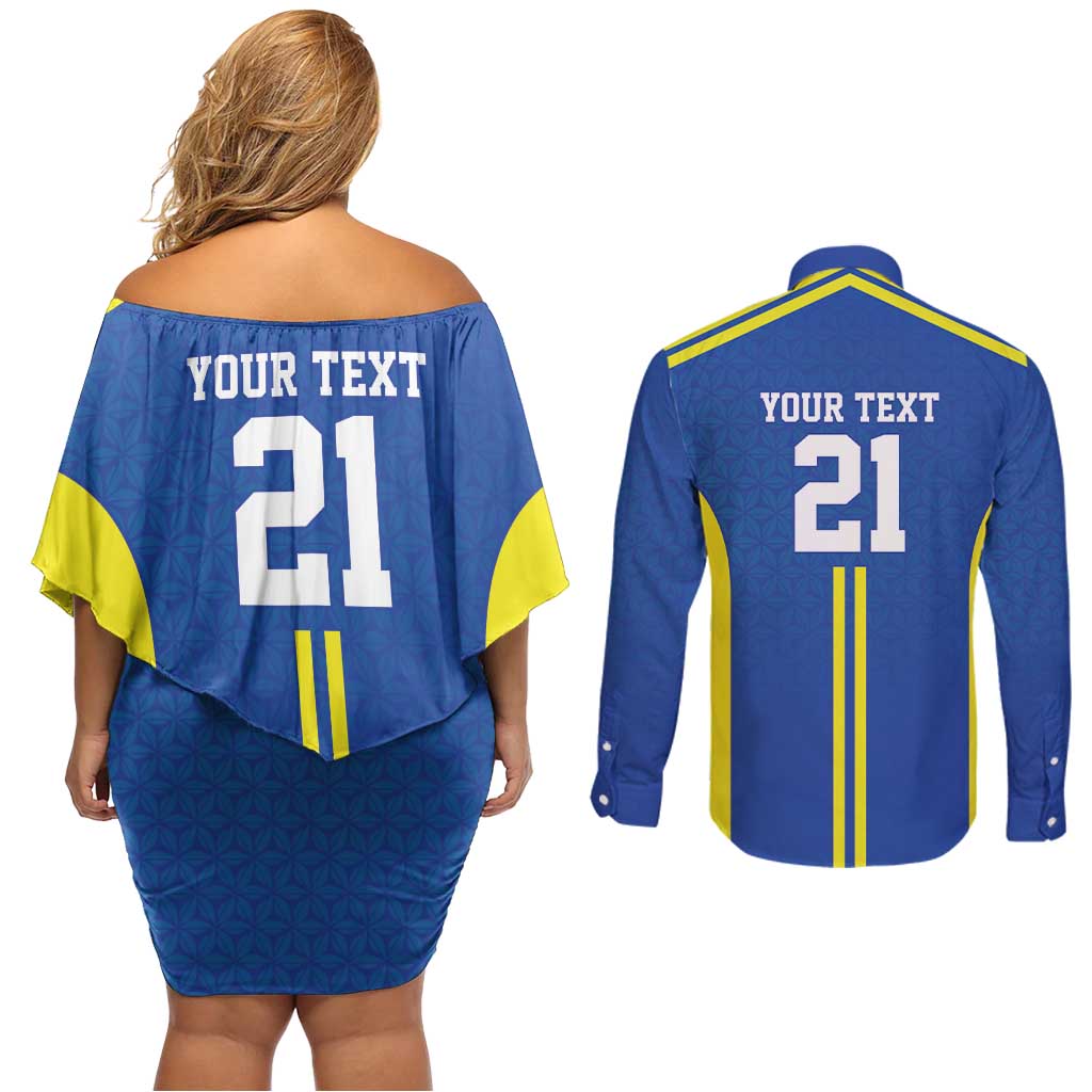 Tanzania Football Custom Couples Matching Off Shoulder Short Dress and Long Sleeve Button Shirt Taifa Stars Go Champion - Wonder Print Shop