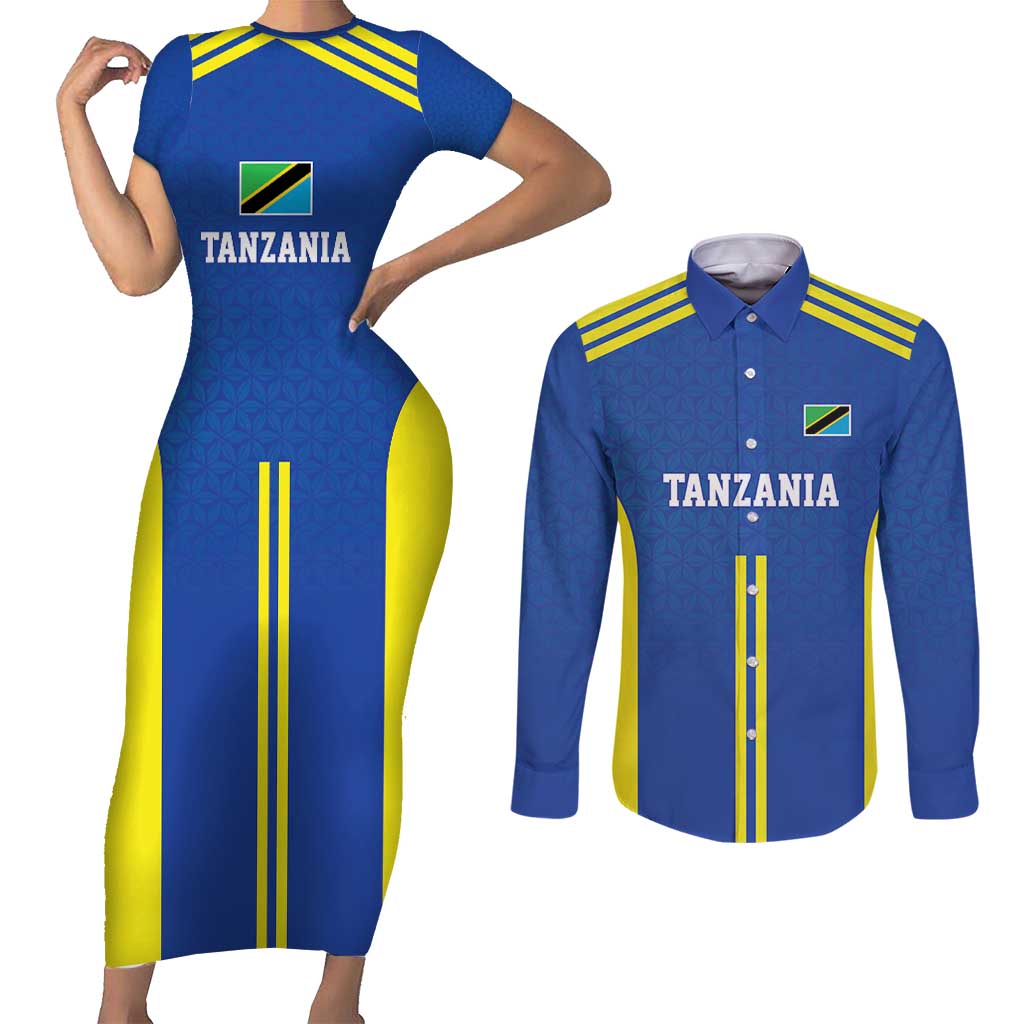 Tanzania Football Custom Couples Matching Short Sleeve Bodycon Dress and Long Sleeve Button Shirt Taifa Stars Go Champion - Wonder Print Shop