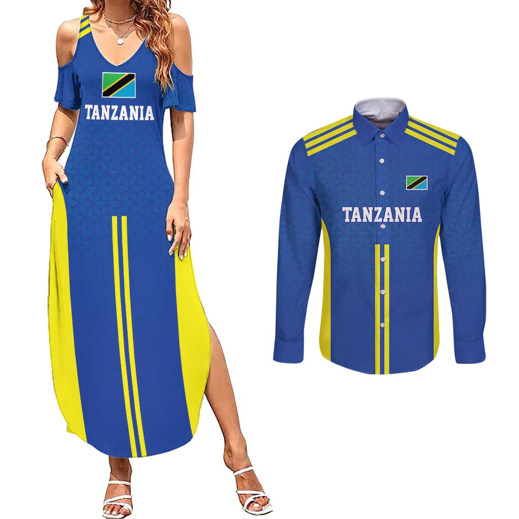 Tanzania Football Custom Couples Matching Summer Maxi Dress and Long Sleeve Button Shirt Taifa Stars Go Champion - Wonder Print Shop